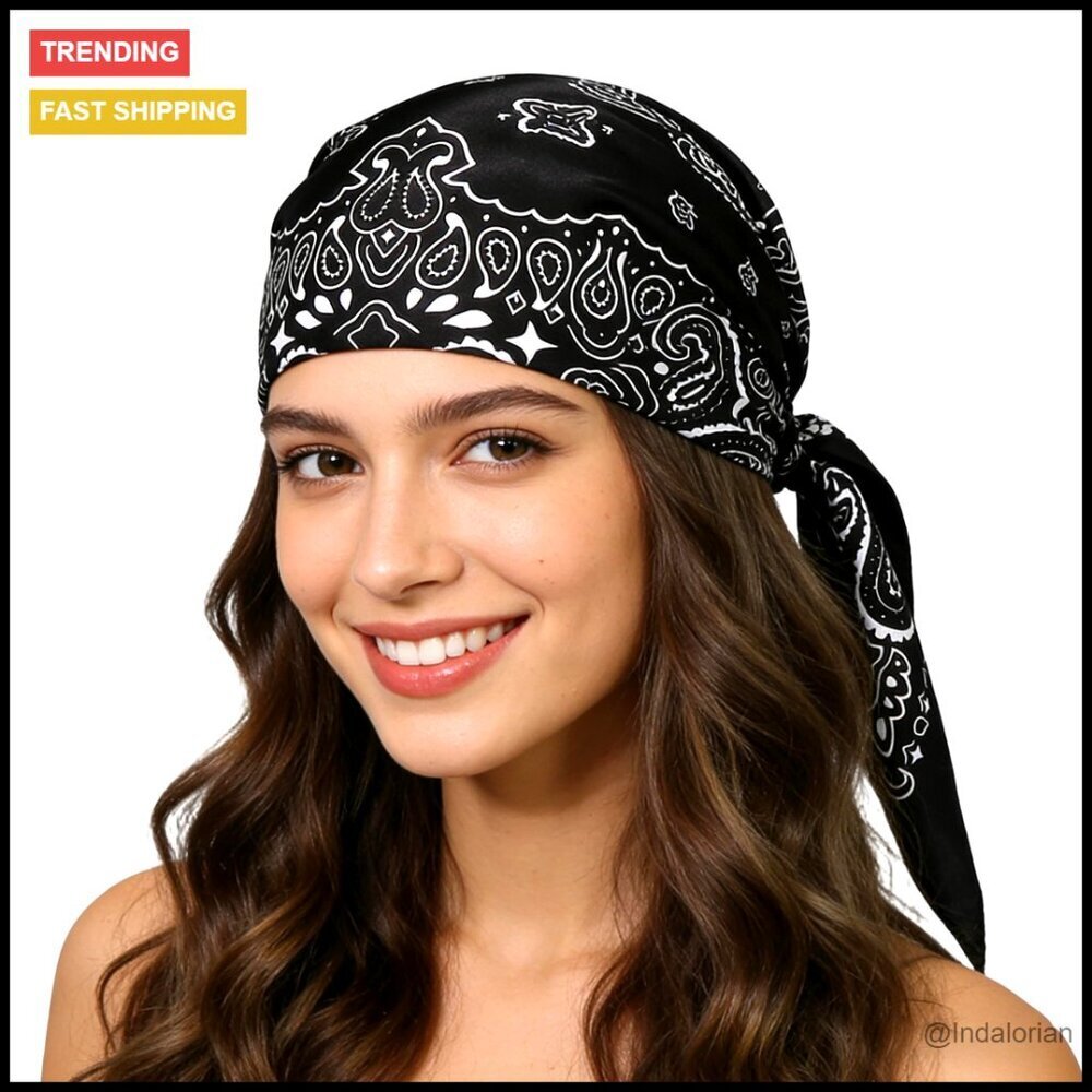 Satin Square Scarf Elegant Paisley Print Hair Wrap Turban Headwear Accessory